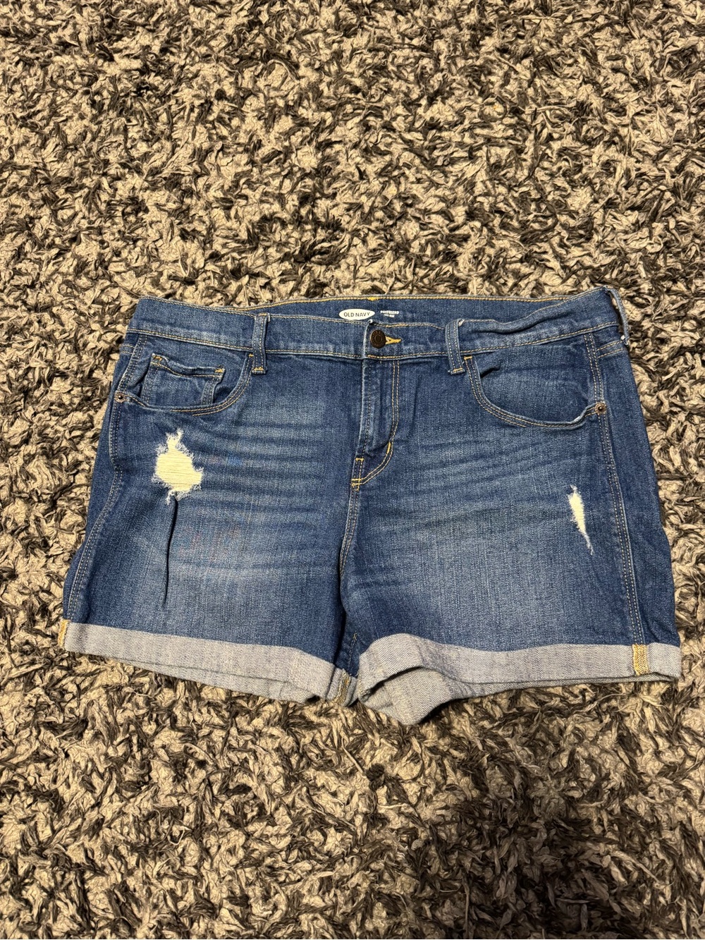 Old Navy Medium Blue Distressed Rolled-Hem Denim Shorts